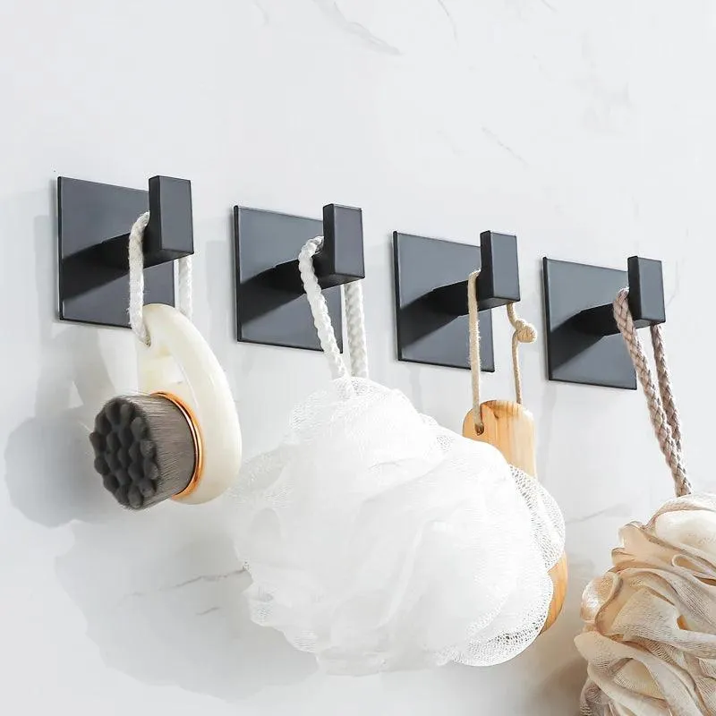 Black Aluminum Wall Hooks Set: Modern Bathroom Organizer