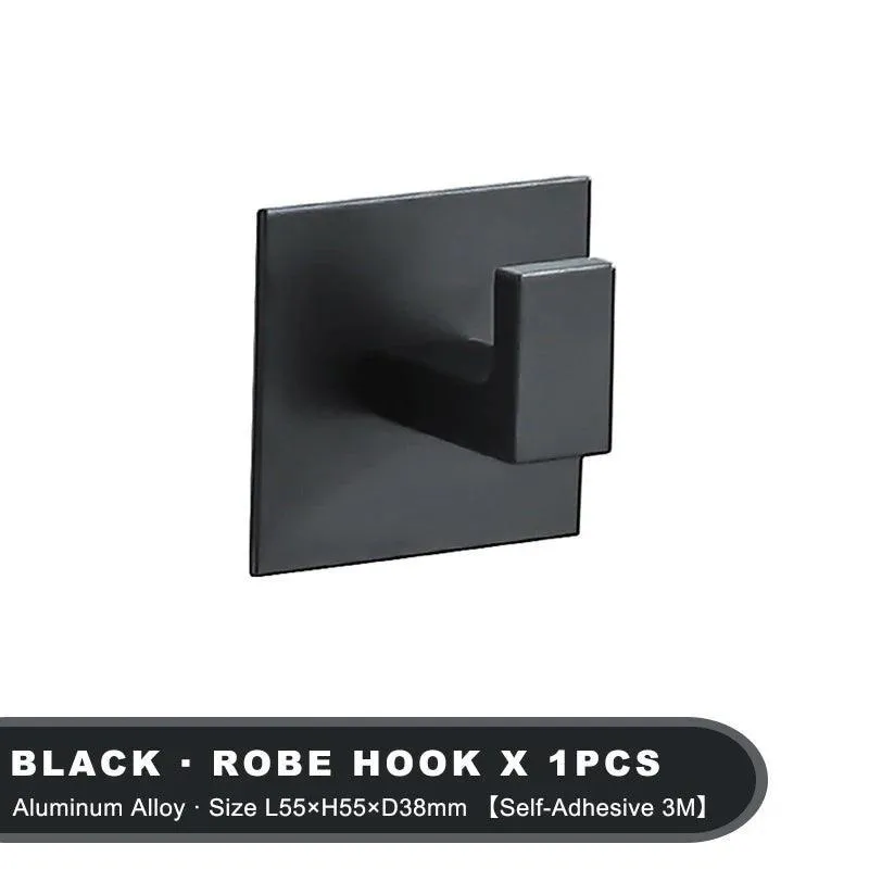 Black Aluminum Wall Hooks Set: Modern Bathroom Organizer