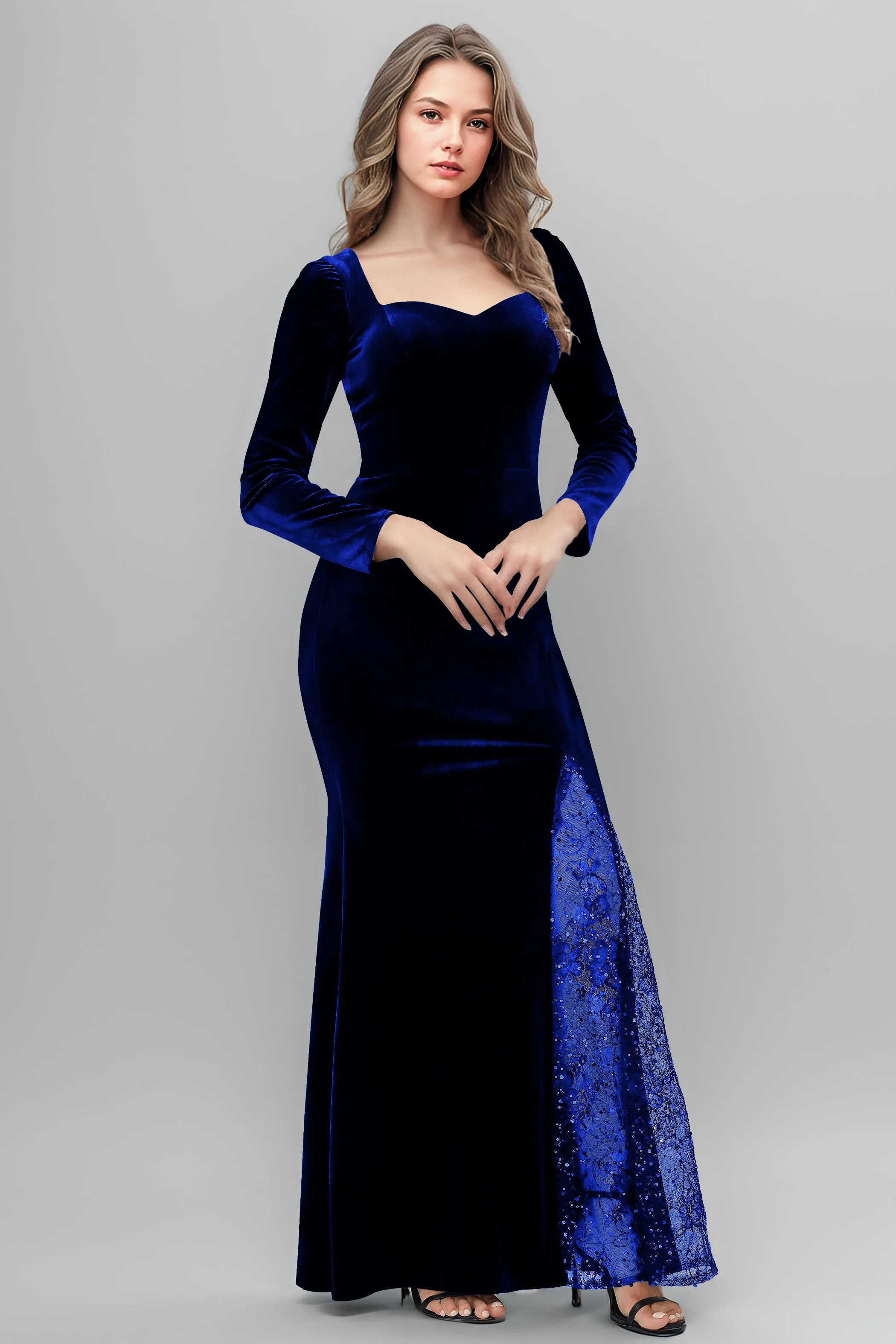 Chic Patchwork Sequin Lace Sweetheart Velvet Bridesmaid Dresses
