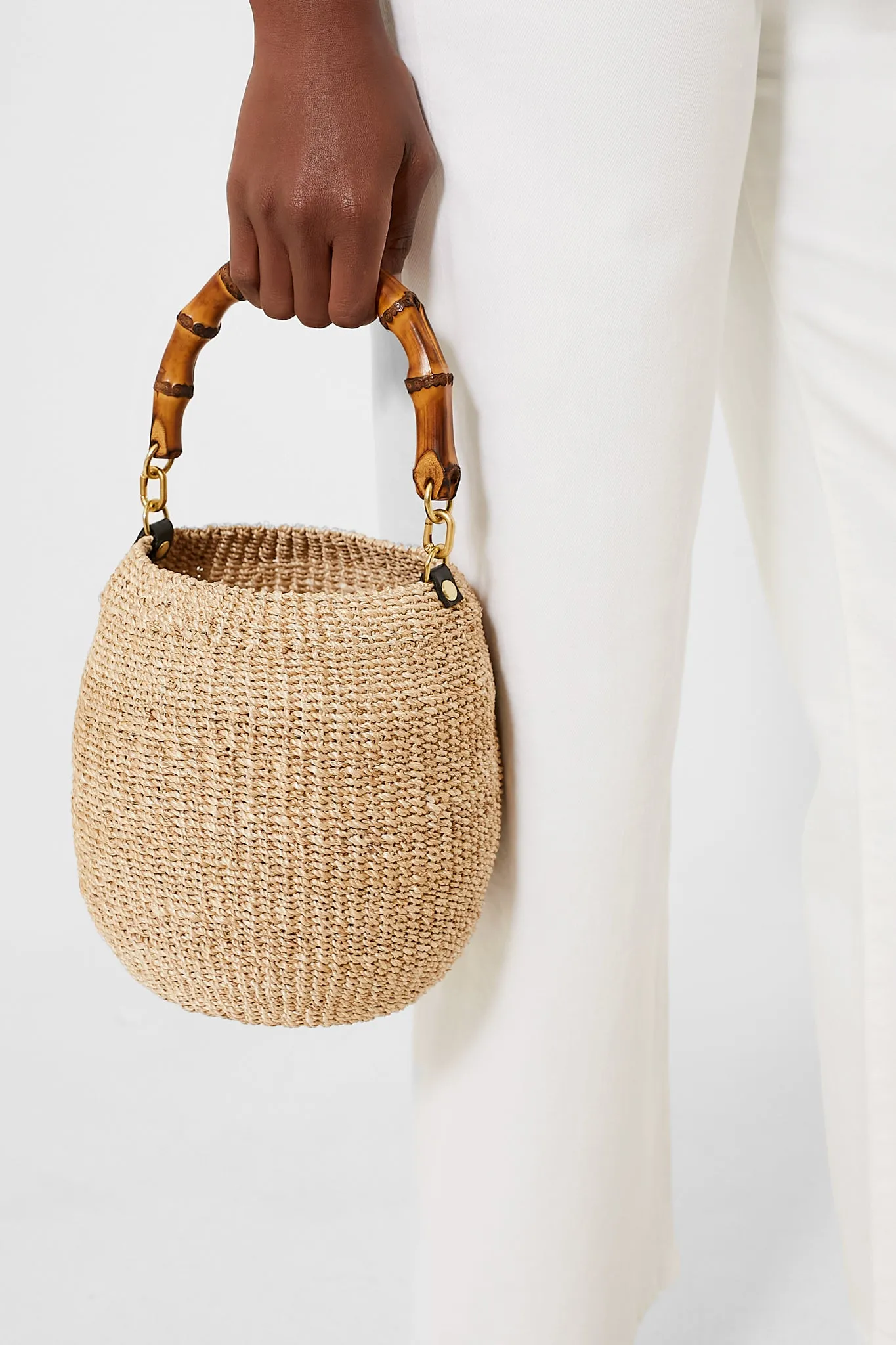 Exclusive Cream Pot De Miel Bag with Bamboo Handle