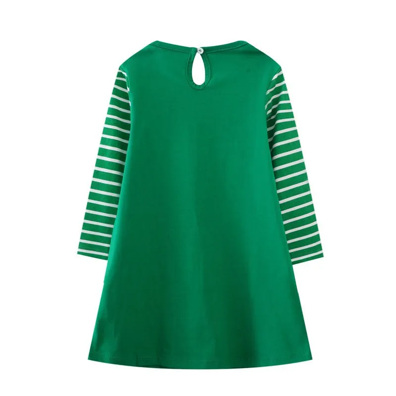 Toddler/Kid Girl's Squirrel Design Long Sleeve Green Dress