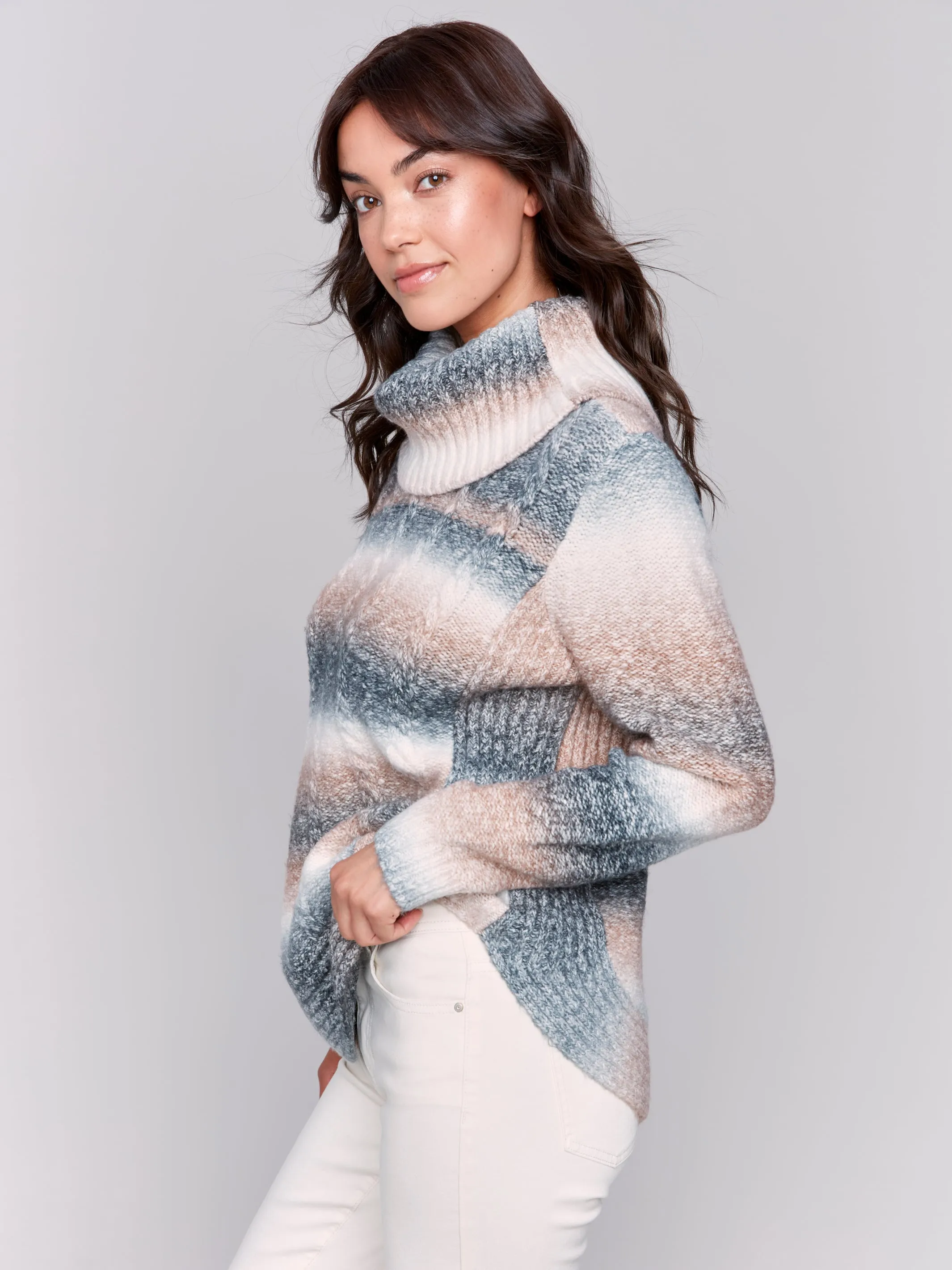 Two-Toned Cowl Neck Sweater